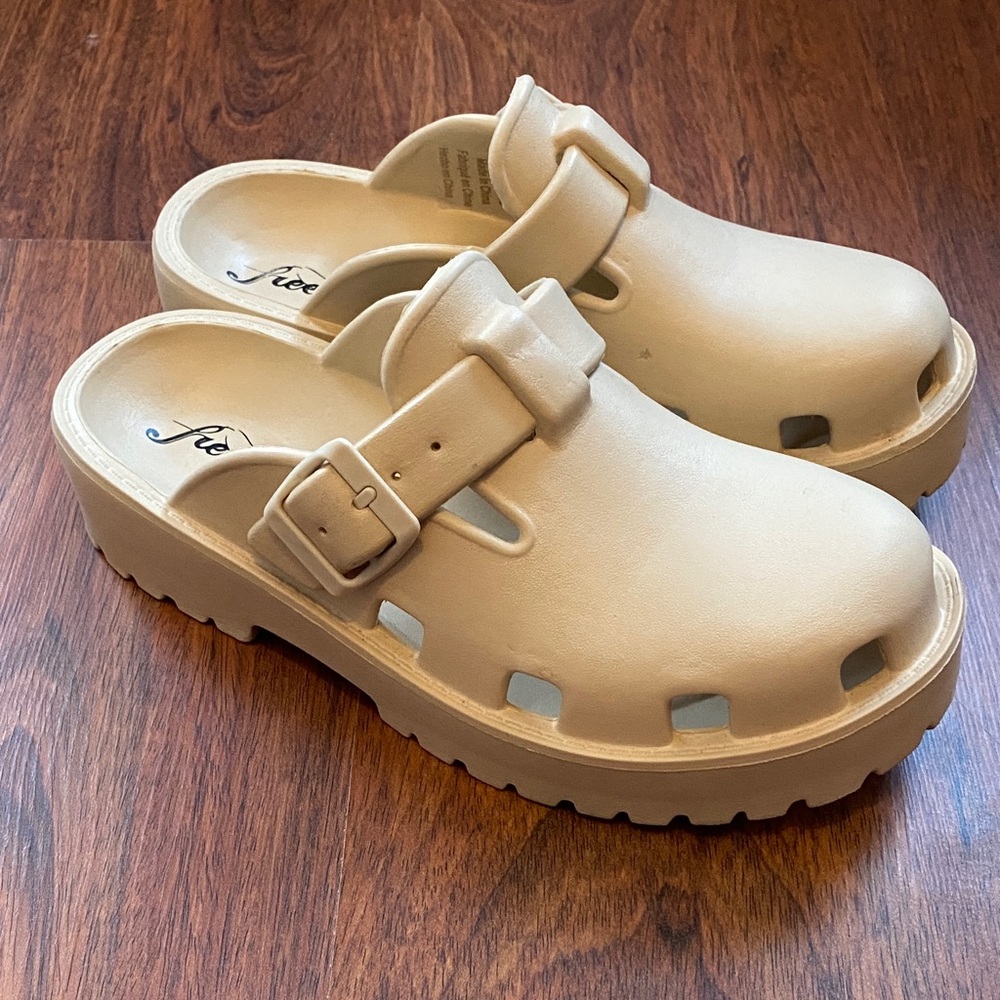 Free People Karlie Buckle Clogs Beige